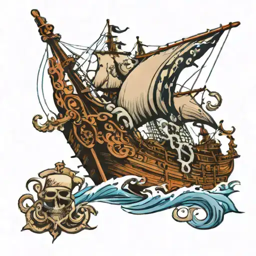 Kraken Attacking A Caravel Ship From The Bottom Of The Image