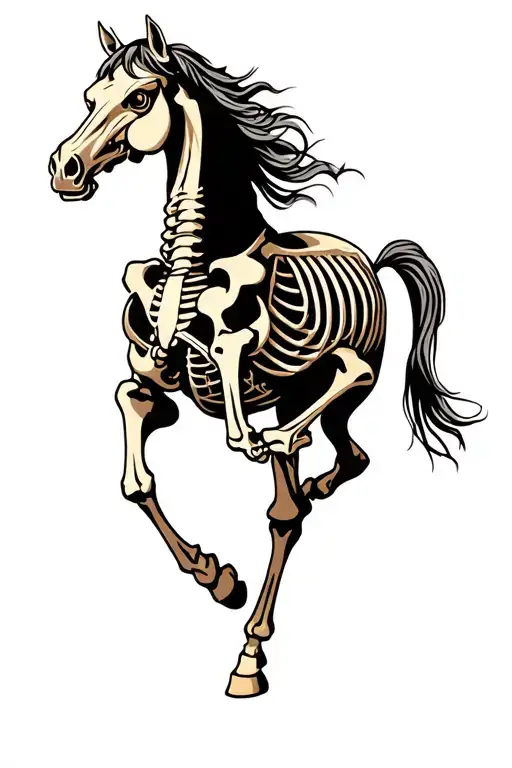 Horse Skeleton With Angry Eyes Galloping From Side View