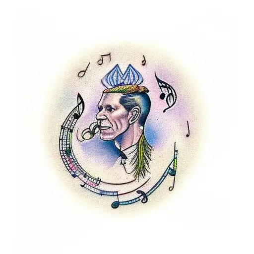 A Traditional Australian Dreamtime Scene With Music Notes Floating In The Air