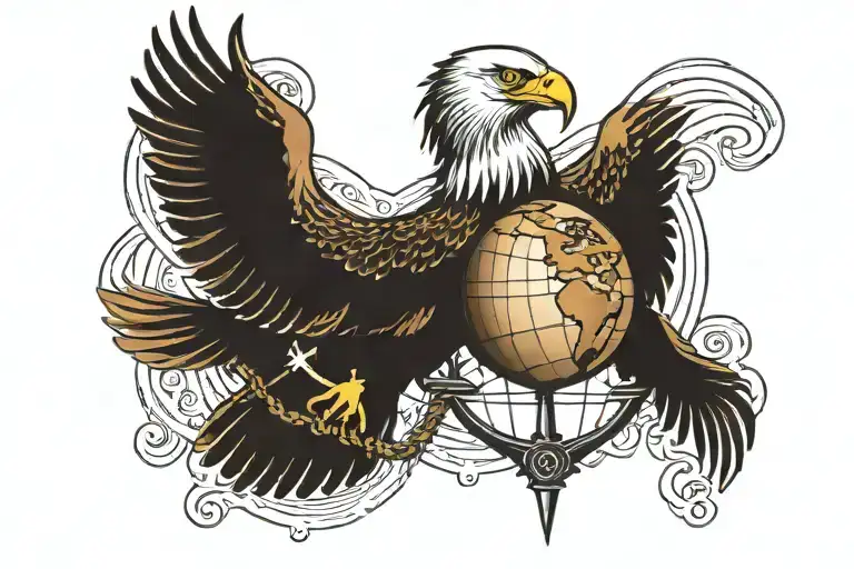 Eagle Around A Globe With An Anchor And Rope