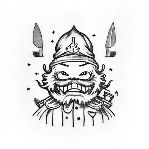 A Garden Gnome With An Evil Grin Holding A Bloody Knife