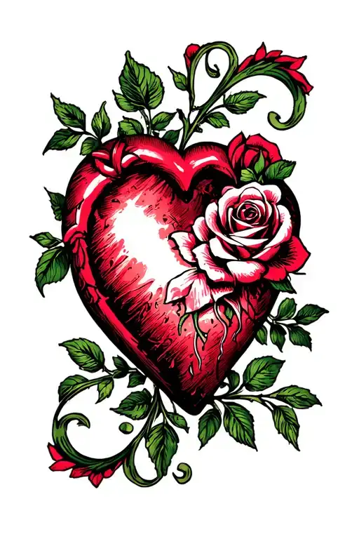 Abstract Heart With Roses Intertwined