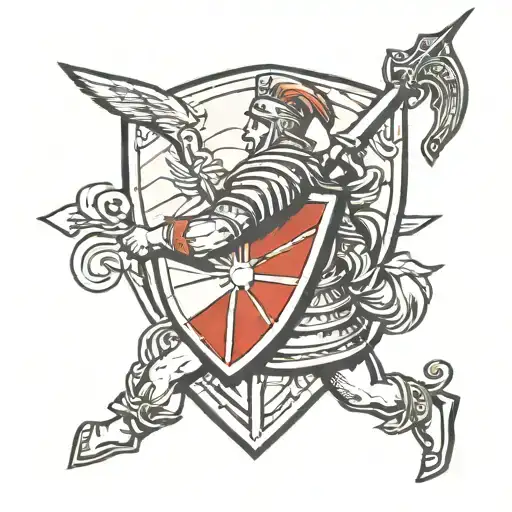 Roman Soldier With Red Arrow Painted On Shield