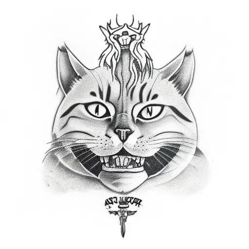 A Big Scary Maneater Cat Bayun On An Iron Pillar In The Forest