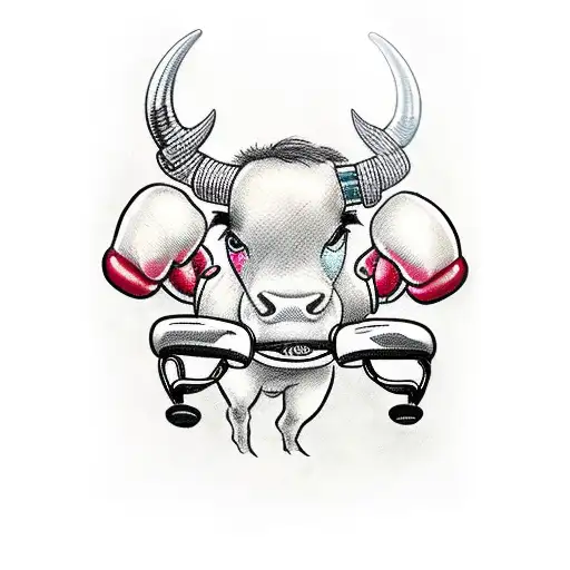A Bull Wearing Boxing Gloves While Using Crutches