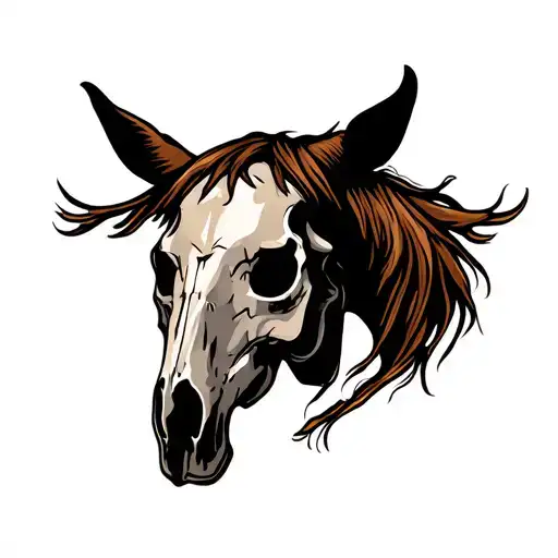 Horse Skull From Side View With No Hair Tattoo Holding