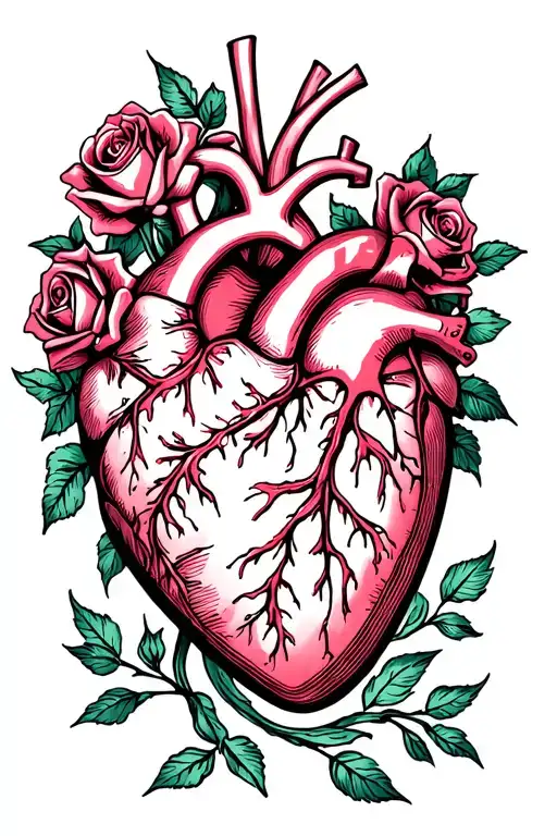 Abstract Heart With Roses Intertwined Representing Heart Surgery