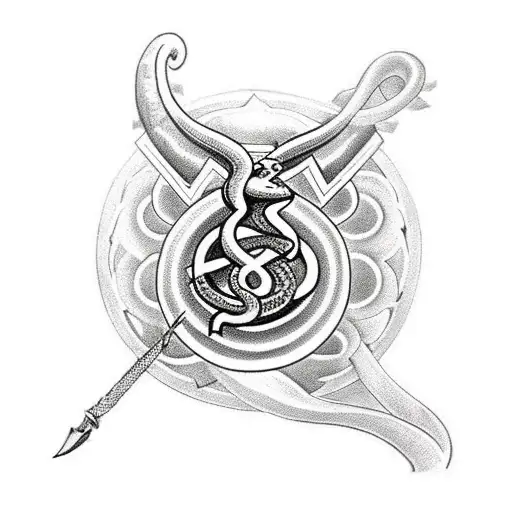 Snake Encircling A Pocket Watch And A Dagger Piercing Through Them