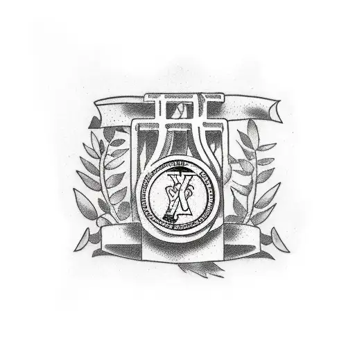 Roman Ruins Column With Olive Branch And Roman Numerals