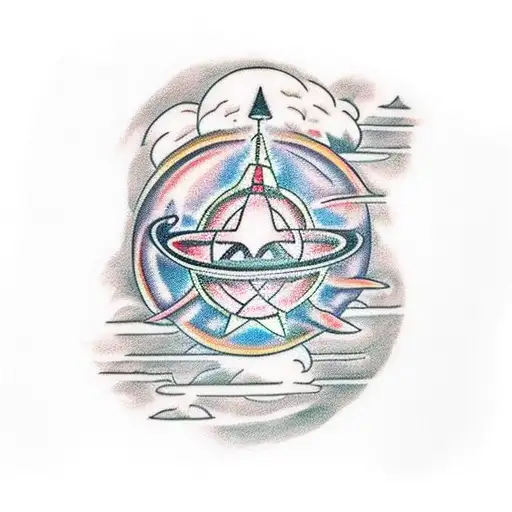 A Harry Potter-inspired Tattoo Of A Spellbook Floating In Outer Space