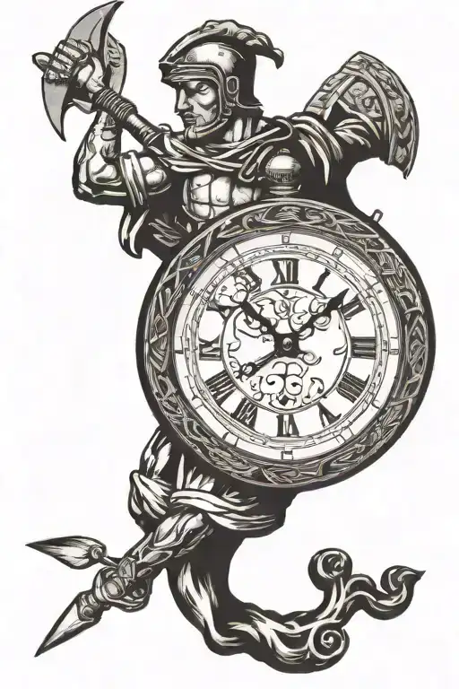 A Cracked Clock With Roman Numbers And A Warrior Post War