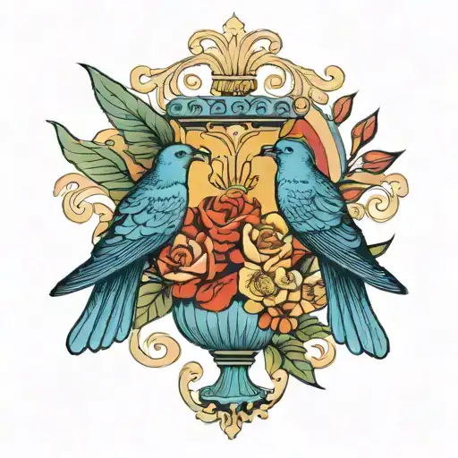 Swallow Bird And Greek Vase