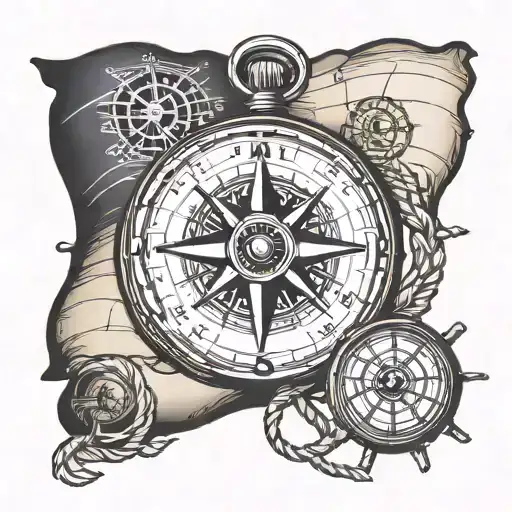 Compass With Pocket Watch Over A Pirate Map