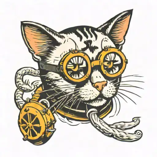 A Traditional Style Tattoo Of A Cat With A Diving Mask Exploring The Sea