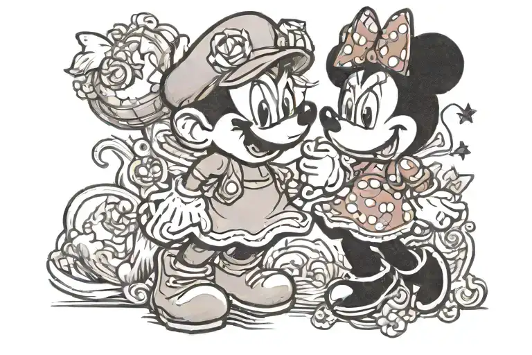 Super Mario And Minnie Mouse Hugging Each Other