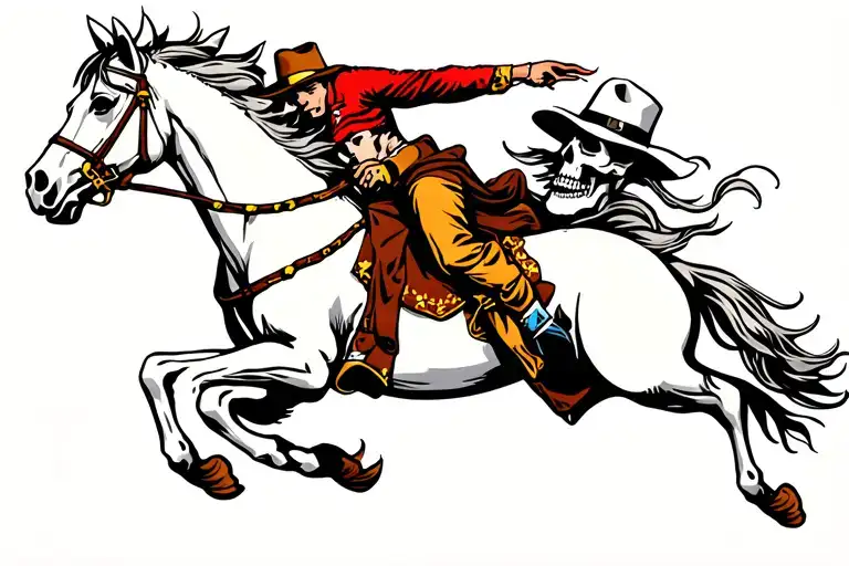 Cowboy Riding A Jumping Horse With A Skull As A Head