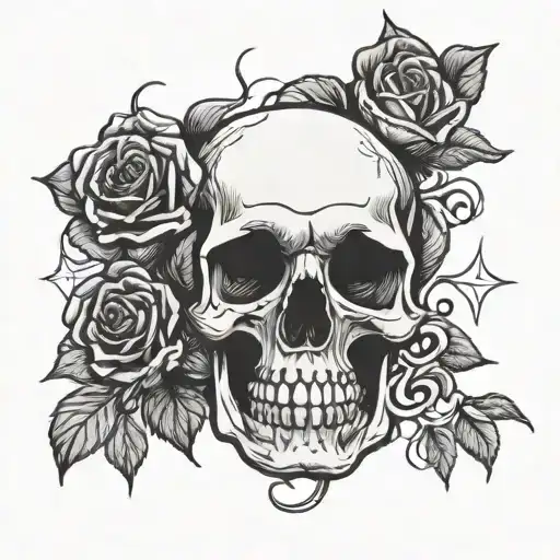 Skull Roses Entwined