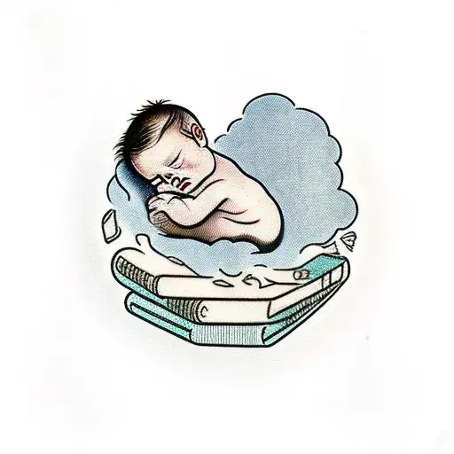 A Sleeping Baby Surrounded By Floating Books