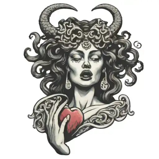 Medusa Holding A Human Heart To Her Face While Crying