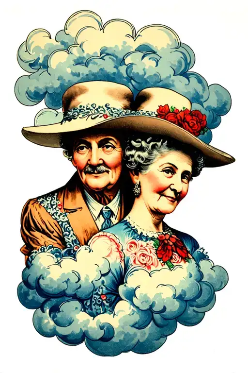 Grandfather And Grandmother In A Cloud