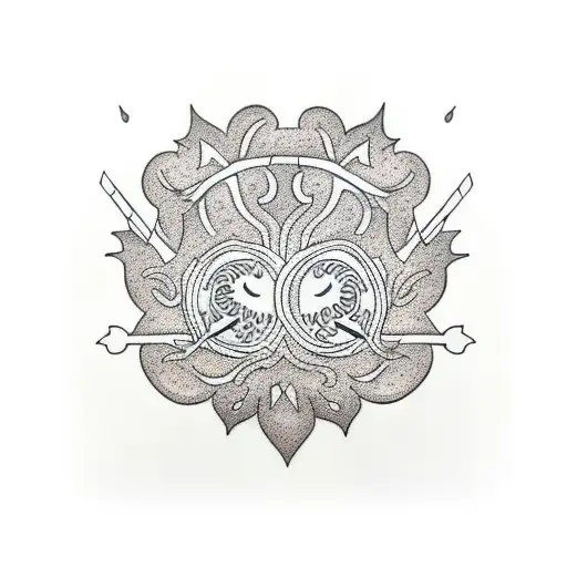 A Dotwork Design Of An Oak Tree Merging With Tooled Leather Patterns