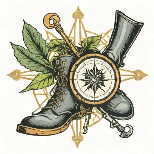 A Compass Rose With A Hiking Boot And A Rifle Crossed Behind It
