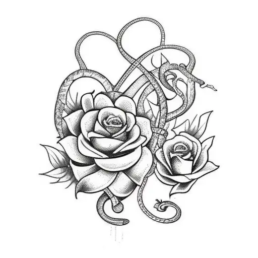 Snake With Leaves And Flowers Black And White Fineline