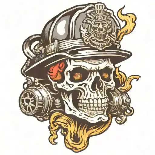 Skull With A Firefighter Helmet And Amoke Coming From Its Mouth