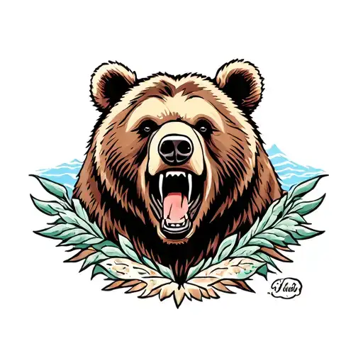 Grizzly Bear Face Roaring