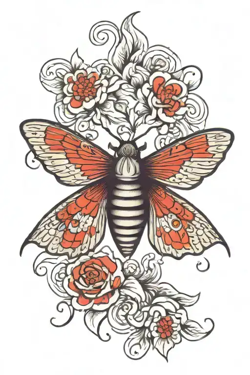 Black And Red Tattoo Lady Face Moth Simple Small
