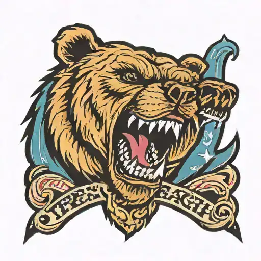 A Strong Bear Roaring In Victory With The Word 'Strength' Incorporated Into The Design