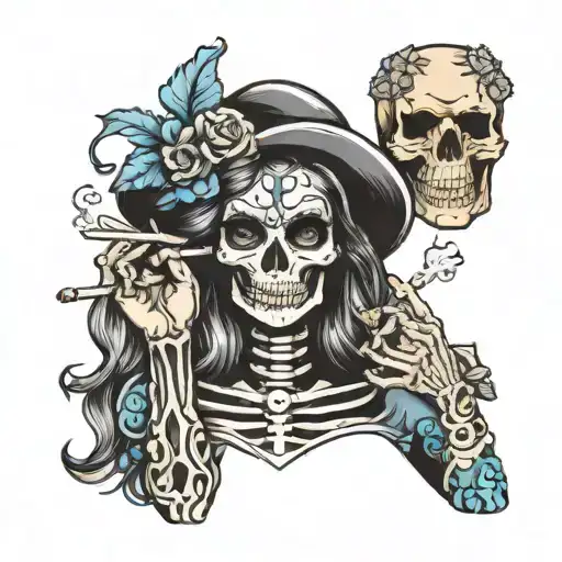 Girl Skeleton Smoking