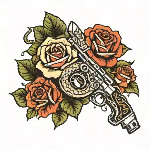 Gun With Roses And Snake