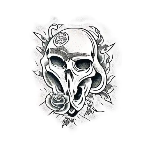 Skull Mouth With Vines And Mushrooms