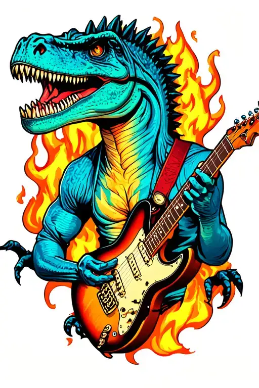 Dinosaurus Punk In The Fire Plays On An Electric Guitar