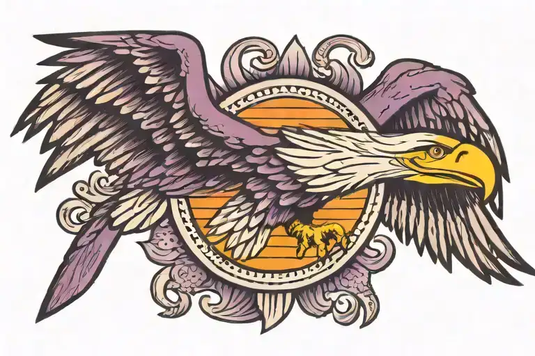 Eagle With Sunset Background And Purple Detail