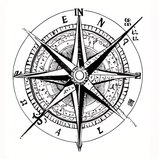 Japanese Tattoo Mix With Compass Rose With Intricate