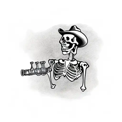 Skeleton Cowboy Drinking Beer