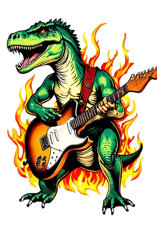 Dinosaur In The Fire Plays On An Electric Guitar