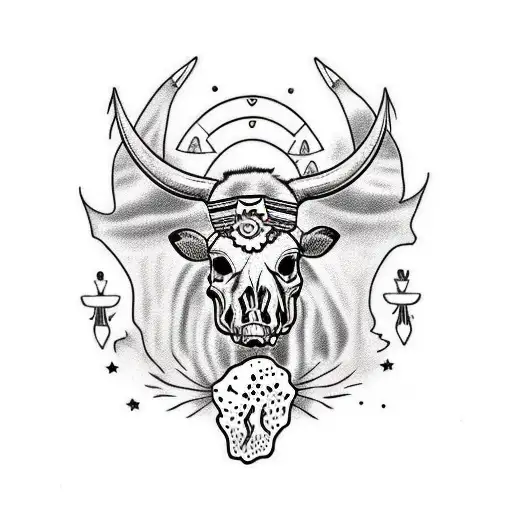 Black And White Cow Skull With Cherokee Headress With Torquise Accents