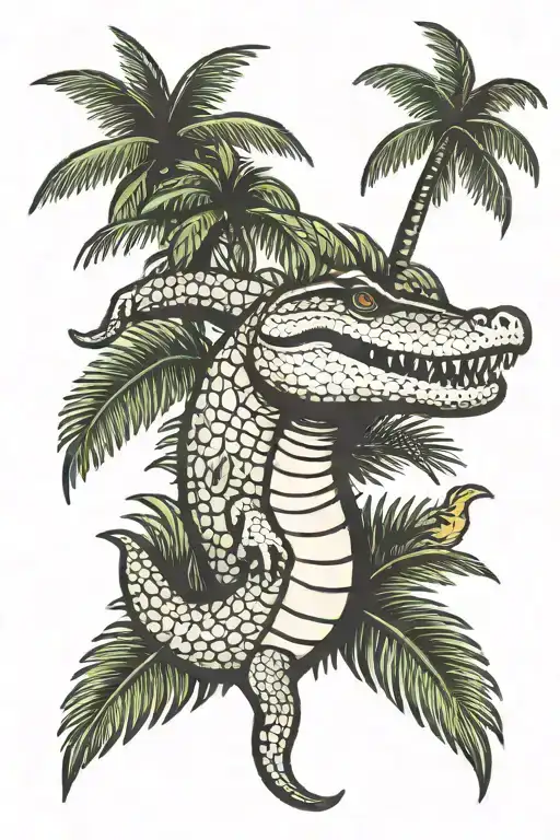 Crocodile And Palm Tree