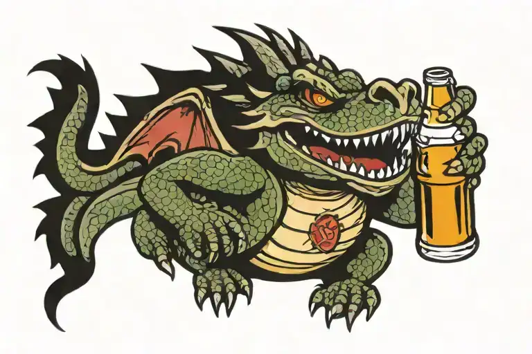 Drunk Dragon With A Bottle Of Beer