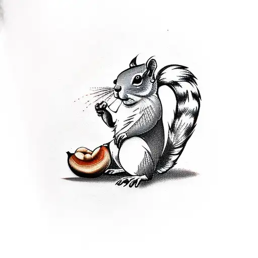 A One Line Tattoo Of A Squirrel Holding A Walnut