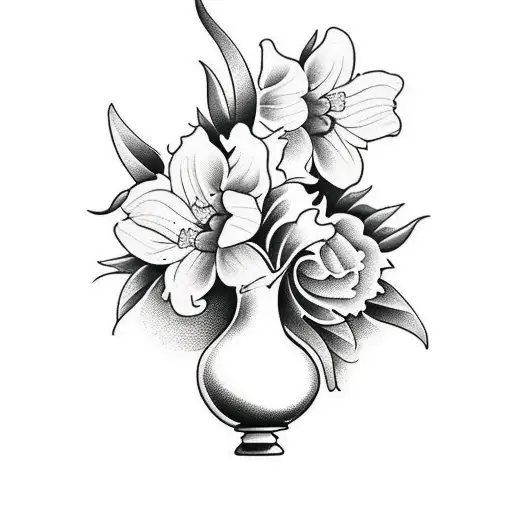 Black And Grey Vase With Daffodils