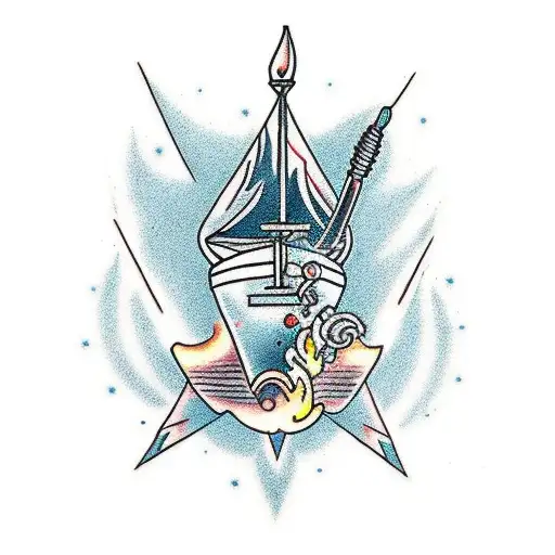 A Traditional Tattoo Of A Sandblasting Nozzle Shooting Out Sparks Amidst A South African Landscape