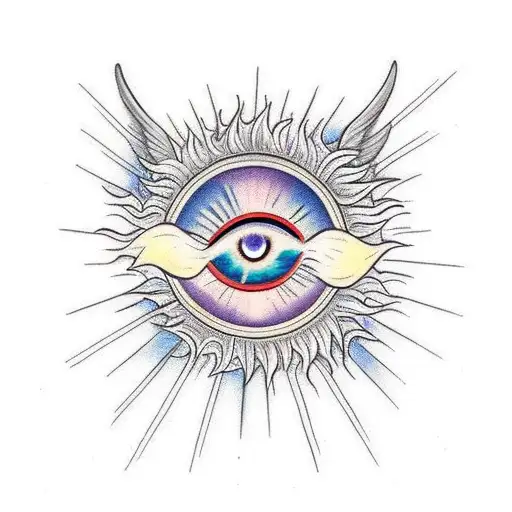 Evil Eye With The Sun And Angel Wings