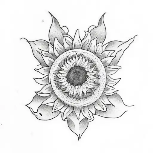 A Traditional Style Tattoo Of A Sunflower With Intricate Botanical Details