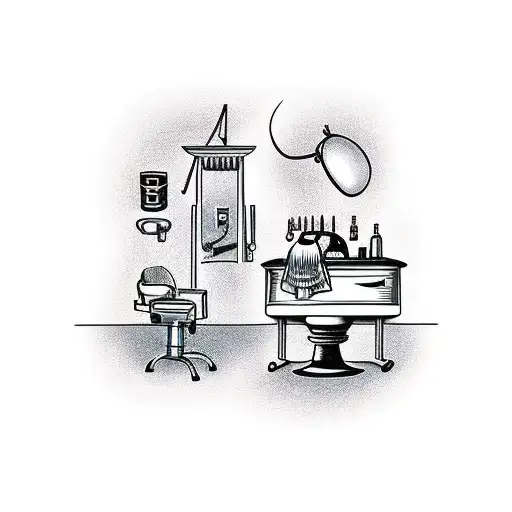 A Barbershop Scene With A Barber Pole In The Foreground And A Basketball Hoop In The Background