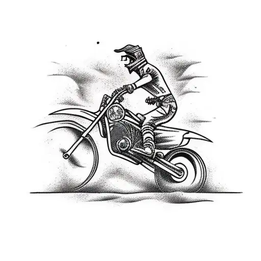 Traditional Style Tattoo Of A Motocross Bike Jumping Over A Dirt Car On A Motocross Track