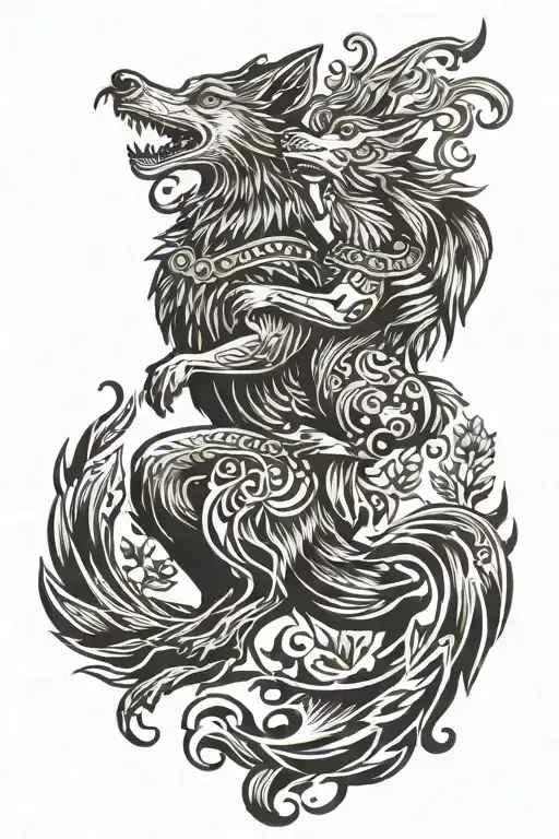 Wolf And Phenix Dancing Together